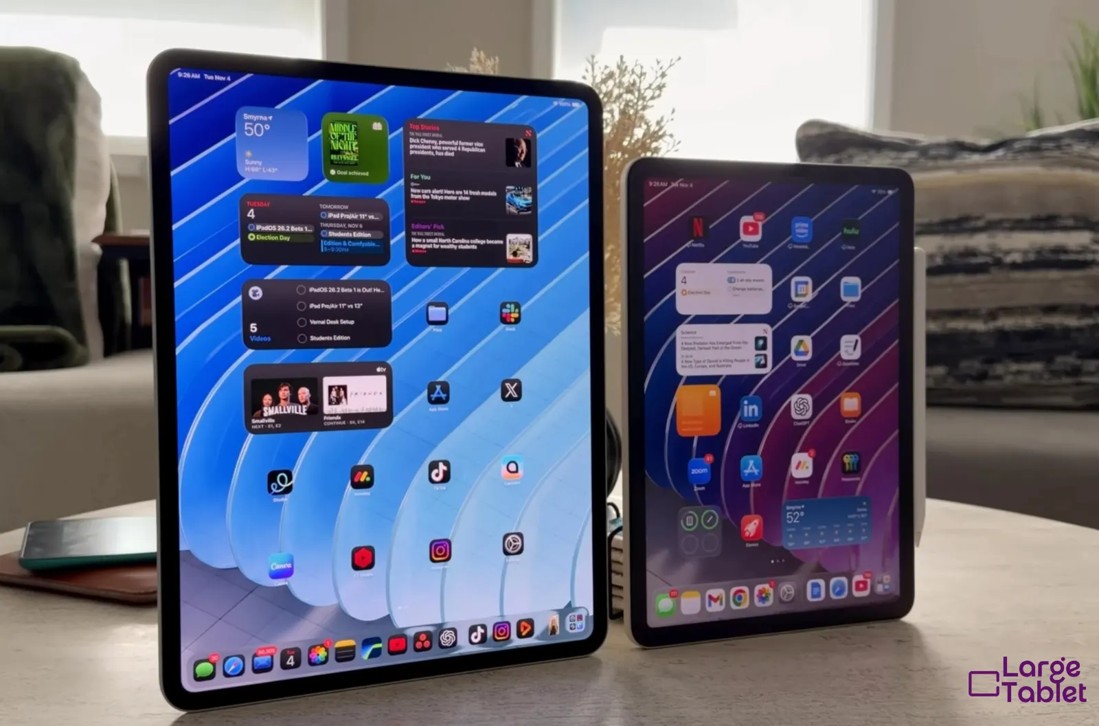 iPad Pro 11 inch and 13 inch side by side comparison of size