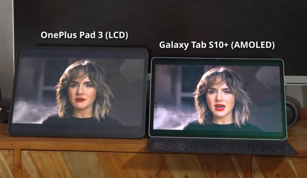 OnePlus Pad 3 Review (After Long Term Test) OnePlus Pad 3 LCD compared with Galaxy Tab S10+ AMOLED display